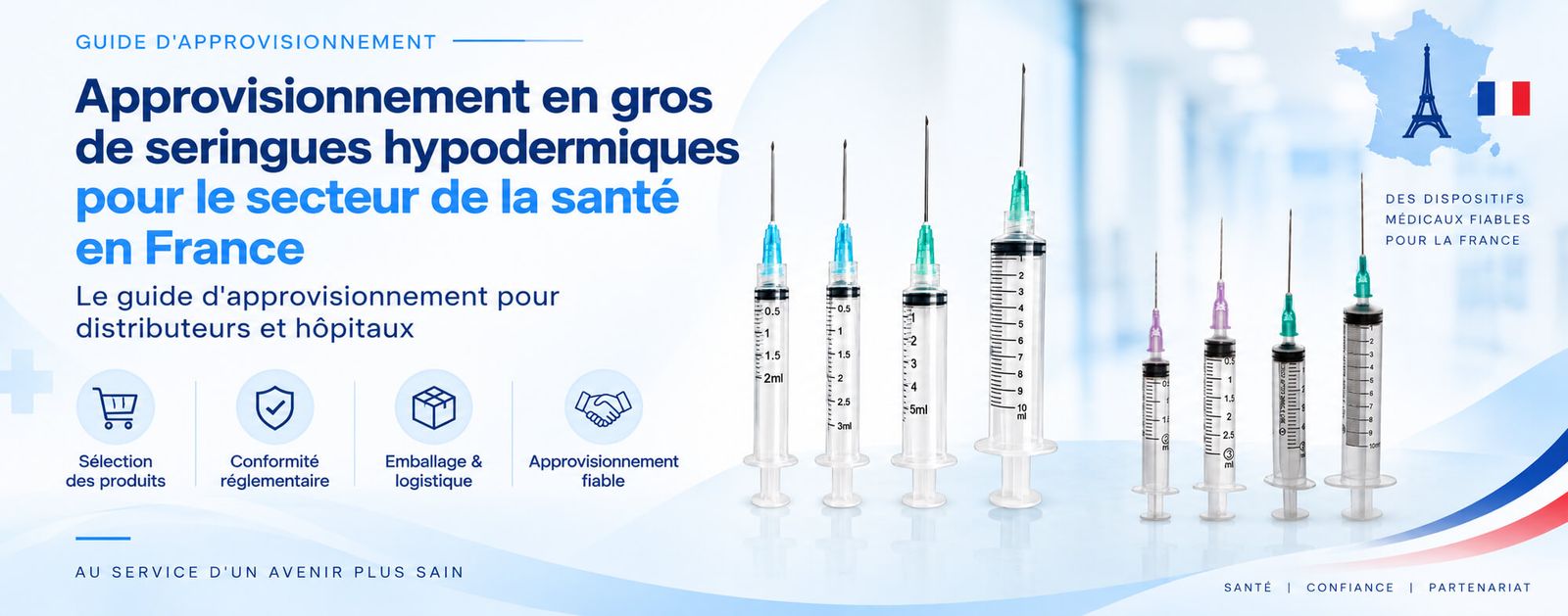 Seringues hypodermiques jetables en gros pour distributeurs et hôpitaux français